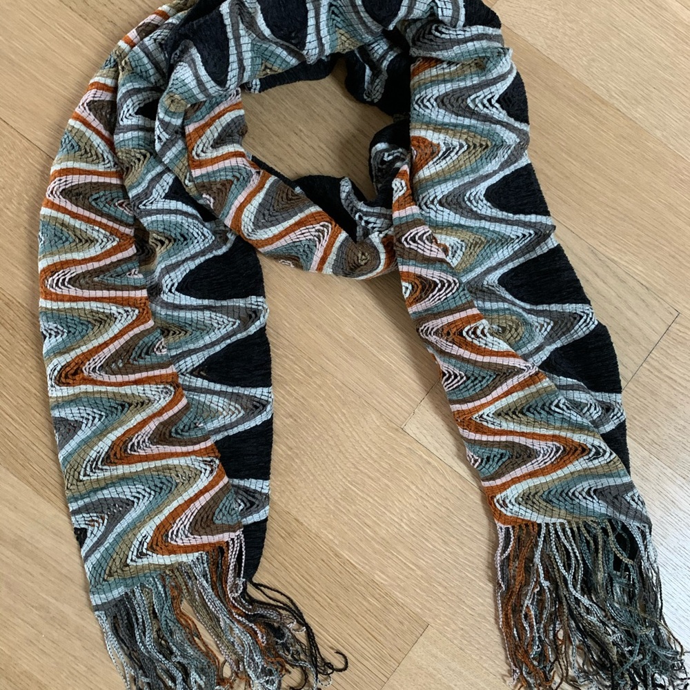 Missoni Multicolor Zigzag Fringe Scarf - Black, Rust, Olive, Cream